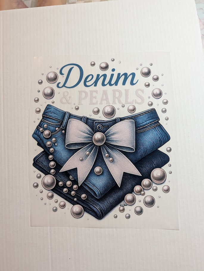 Denim and pearls Transfer