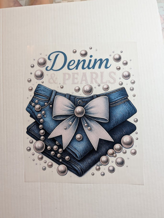 Denim and pearls Transfer