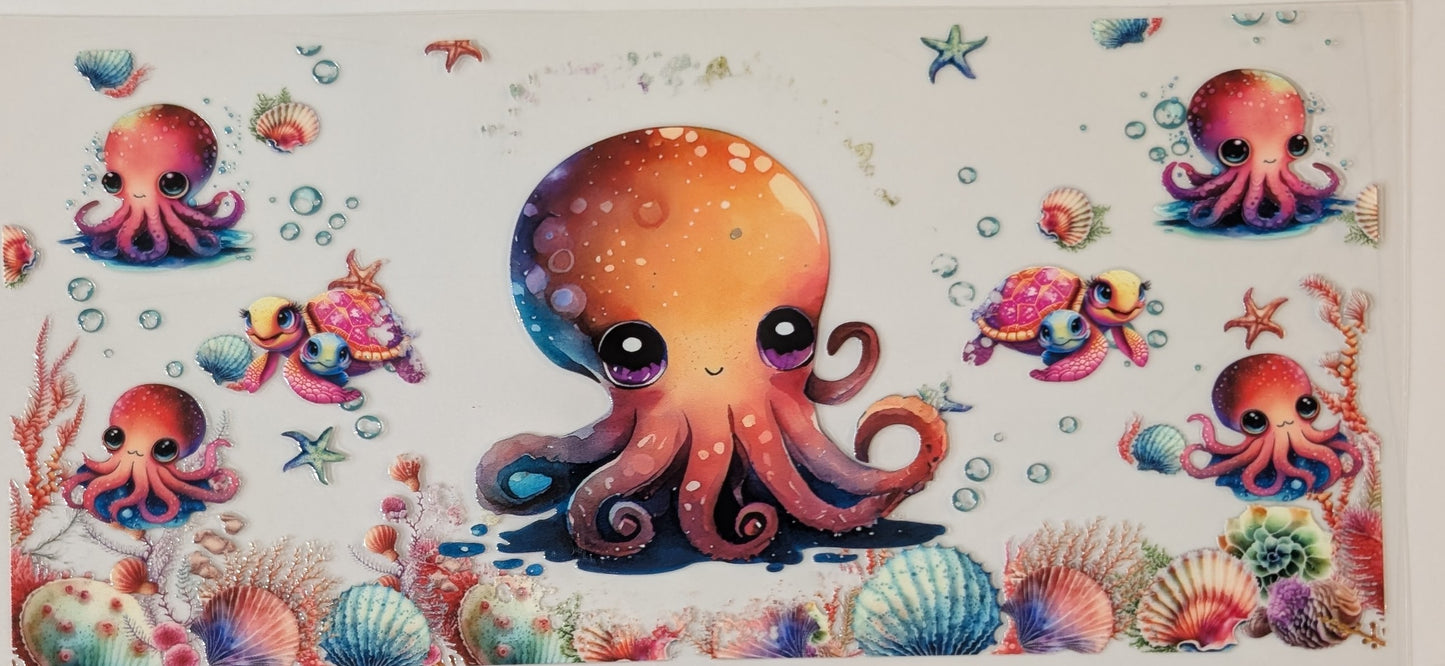 Orange octopus with turtles